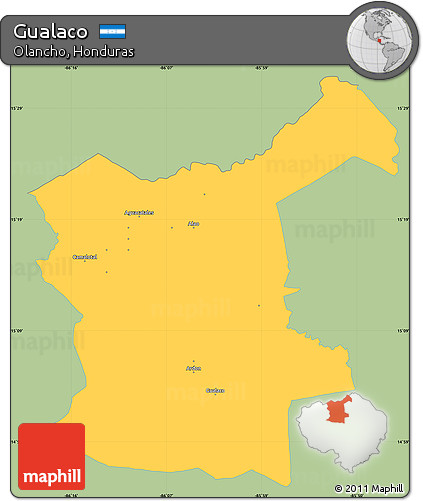 Savanna Style Simple Map of Gualaco, single color outside
