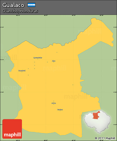 Savanna Style Simple Map of Gualaco, single color outside