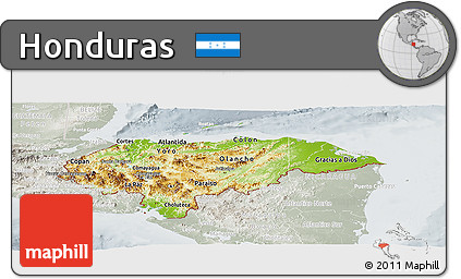Physical Panoramic Map of Honduras, lighten, semi-desaturated