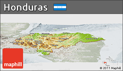 Physical Panoramic Map of Honduras, lighten, semi-desaturated