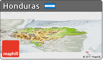 Physical Panoramic Map of Honduras, lighten, semi-desaturated