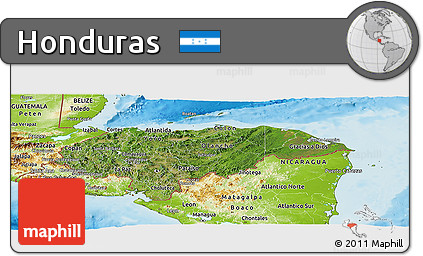 Satellite Panoramic Map of Honduras, physical outside