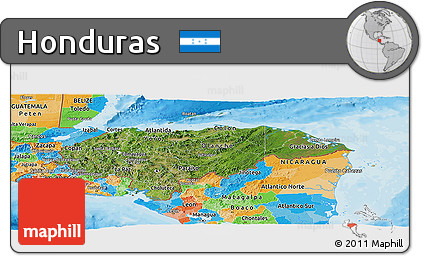 Satellite Panoramic Map of Honduras, political outside