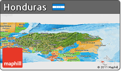 Satellite Panoramic Map of Honduras, political outside