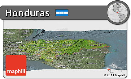 Satellite Panoramic Map of Honduras, semi-desaturated