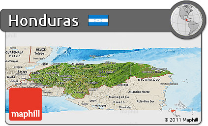 Satellite Panoramic Map of Honduras, shaded relief outside