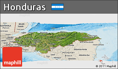 Satellite Panoramic Map of Honduras, shaded relief outside