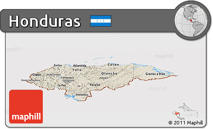 Shaded Relief Panoramic Map of Honduras, cropped outside