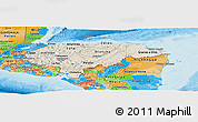 Shaded Relief Panoramic Map of Honduras, political outside, shaded relief sea