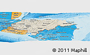 Shaded Relief Panoramic Map of Honduras, political shades outside, shaded relief sea