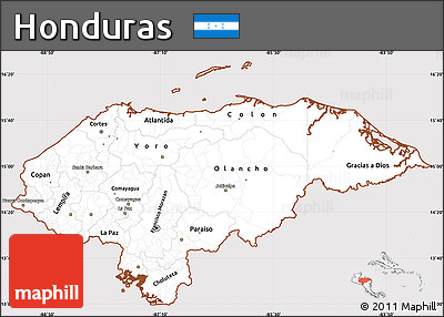 Classic Style Simple Map of Honduras, cropped outside