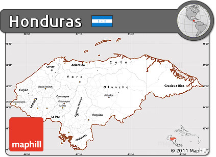 Classic Style Simple Map of Honduras, cropped outside