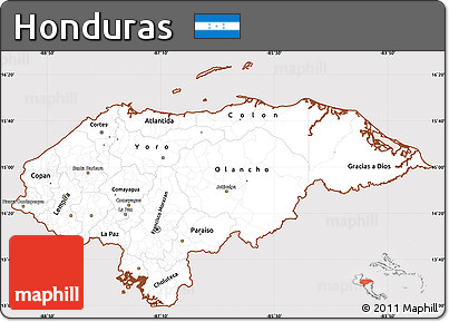Classic Style Simple Map of Honduras, cropped outside