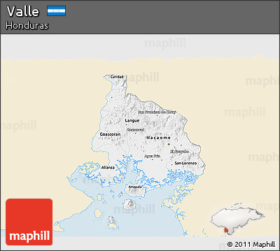 Classic Style 3D Map of Valle, single color outside