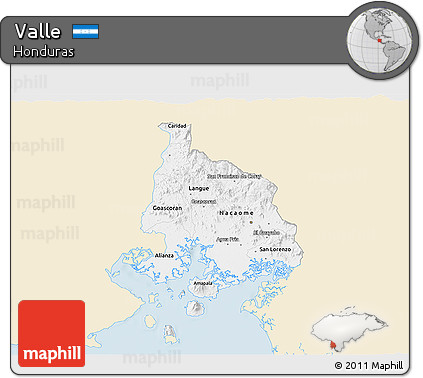 Classic Style 3D Map of Valle, single color outside