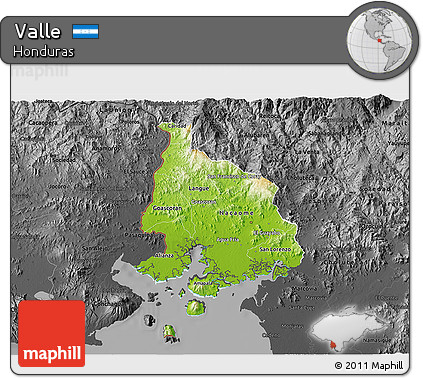 Physical 3D Map of Valle, darken, desaturated