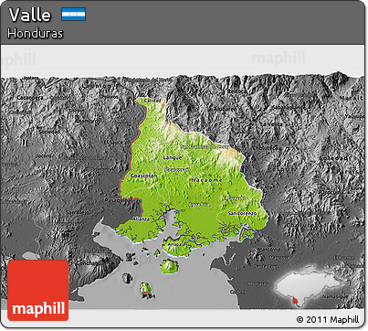 Physical 3D Map of Valle, darken, desaturated
