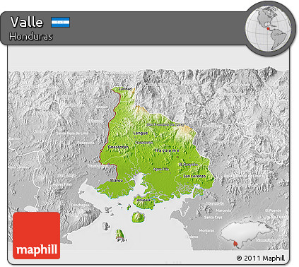Physical 3D Map of Valle, lighten, desaturated