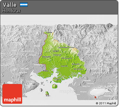 Physical 3D Map of Valle, lighten, desaturated