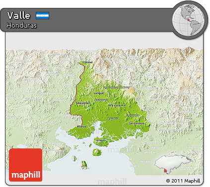 Physical 3D Map of Valle, lighten