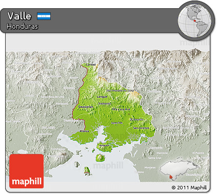 Physical 3D Map of Valle, lighten, semi-desaturated