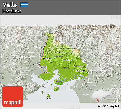 Physical 3D Map of Valle, lighten, semi-desaturated