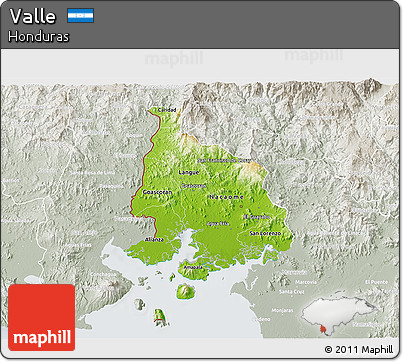Physical 3D Map of Valle, lighten, semi-desaturated