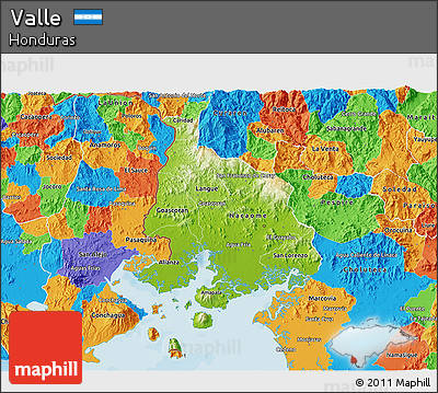 Physical 3D Map of Valle, political outside