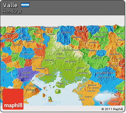 Physical 3D Map of Valle, political outside