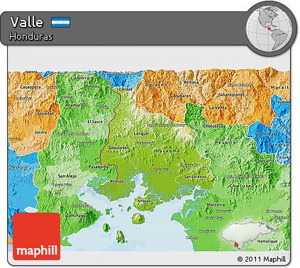 Physical 3D Map of Valle, political shades outside