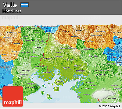 Physical 3D Map of Valle, political shades outside
