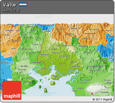 Physical 3D Map of Valle, political shades outside