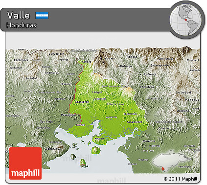 Physical 3D Map of Valle, semi-desaturated