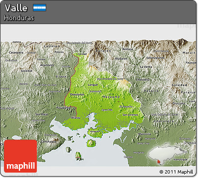Physical 3D Map of Valle, semi-desaturated