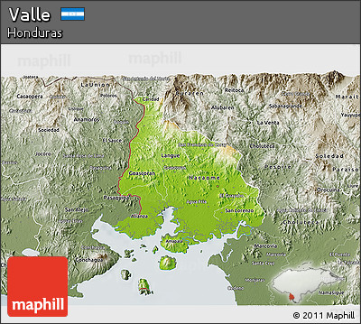 Physical 3D Map of Valle, semi-desaturated