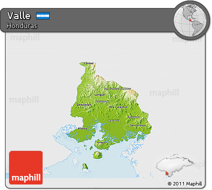 Physical 3D Map of Valle, single color outside