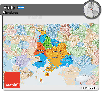 Political 3D Map of Valle, lighten