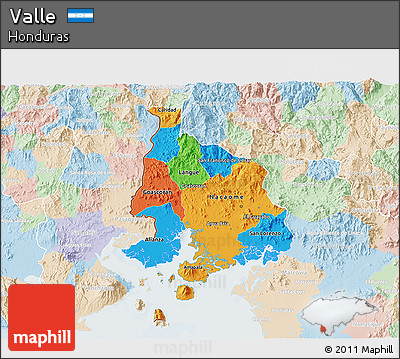 Political 3D Map of Valle, lighten