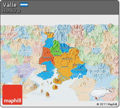 Political 3D Map of Valle, lighten