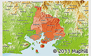 Political Shades 3D Map of Valle, physical outside