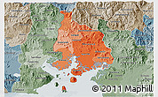 Political Shades 3D Map of Valle, semi-desaturated