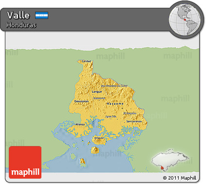 Savanna Style 3D Map of Valle, single color outside
