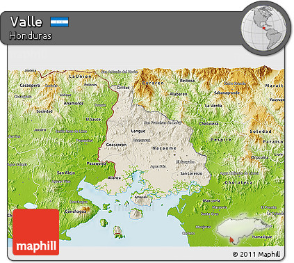 Shaded Relief 3D Map of Valle, physical outside
