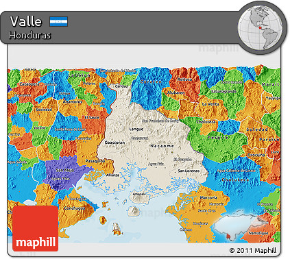 Shaded Relief 3D Map of Valle, political outside