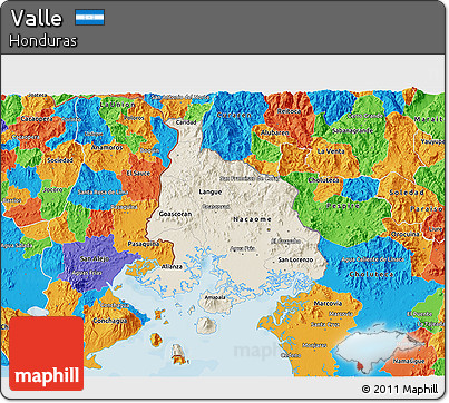 Shaded Relief 3D Map of Valle, political outside