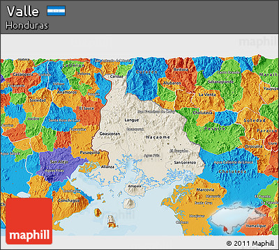 Shaded Relief 3D Map of Valle, political outside