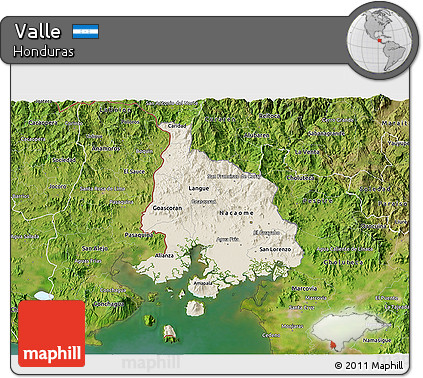 Shaded Relief 3D Map of Valle, satellite outside