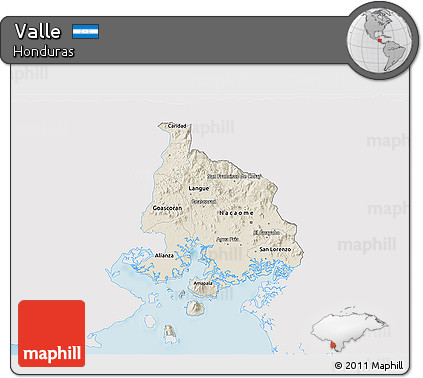 Shaded Relief 3D Map of Valle, single color outside
