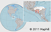 Gray Location Map of Valle, highlighted country, hill shading