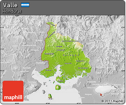 Physical Map of Valle, lighten, desaturated
